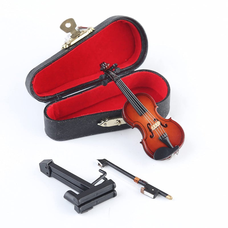 Dselvgvu Wooden Miniature Violin with Stand Bow and Case Mini Musical Instrument Violin Replica Collectible Figurines Dollhouse Accessories Model Home Decoration Display Ornament 315x118x059 - Image 2