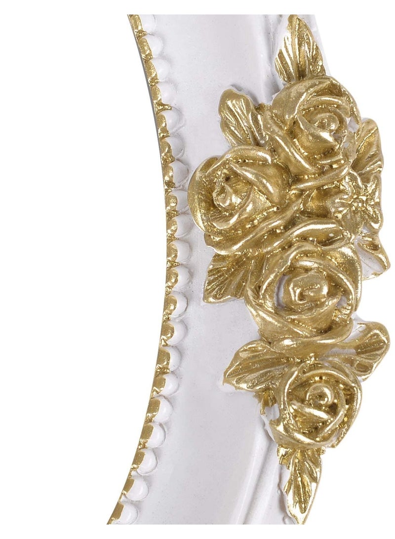 LAMAY Elegant Women's Handheld Mirror, Antique Embossed Floral Princess Pattern, Portable Travel Vanity Table Decor (White) - Image 3