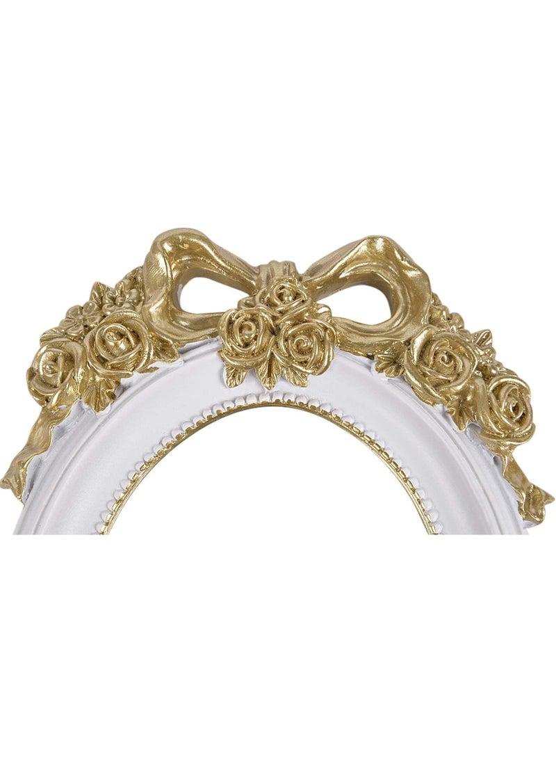 LAMAY Elegant Women's Handheld Mirror, Antique Embossed Floral Princess Pattern, Portable Travel Vanity Table Decor (White) - Image 2
