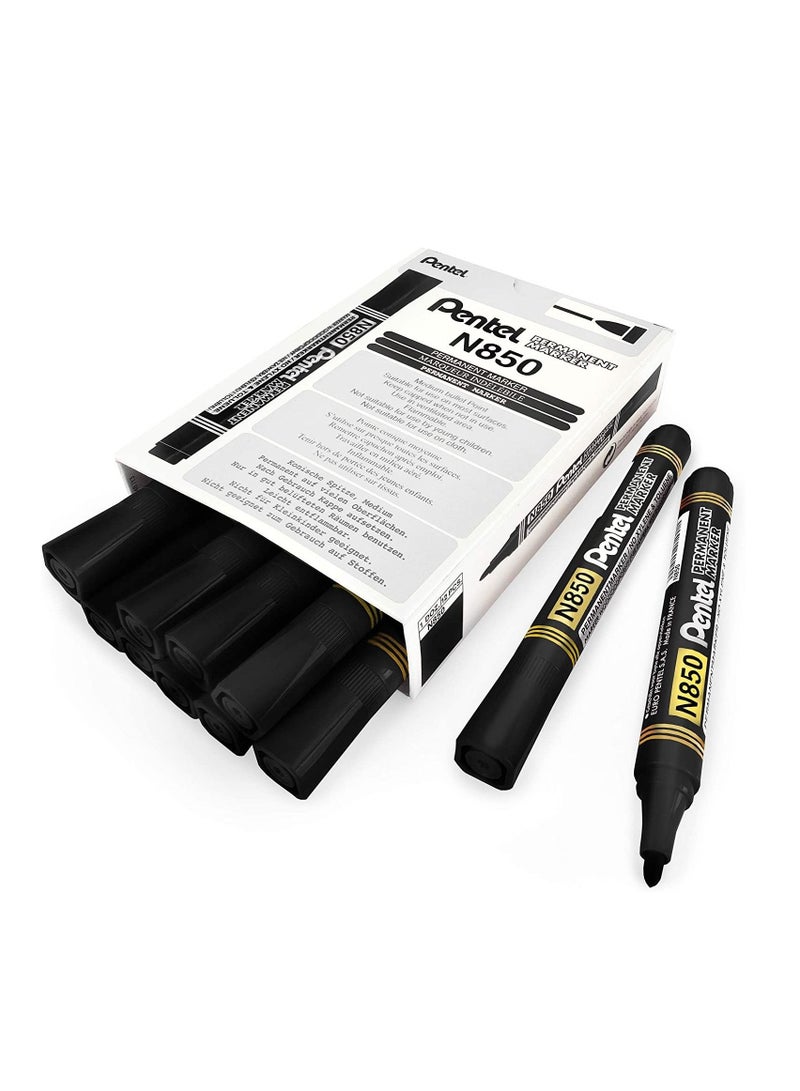 Pentel 12-Piece Permanent Marker Bullet Tip Black Ink  - Image 1