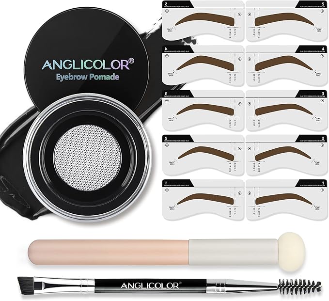 Anglicolor مجموعة قوالب الحواجب من أنجليكولور مجموعة قوالب الحواجب طلاء حواجب مقاوم للماء طلاء حواجب طويل الأمد مع فرشاة حواجب مزدوجة الطرف مع تطبيق إسفنجي 03 بني فاتح مجموعة 75 جرام - Image 1