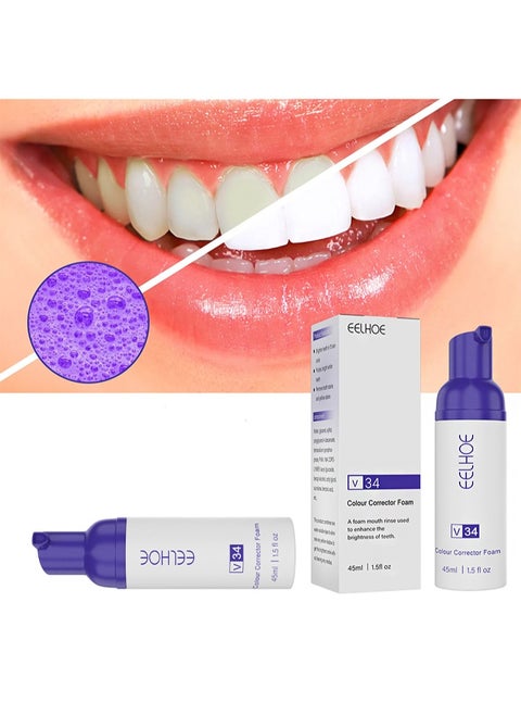 45ml Colour Corrector Foam，Purple Teeth Whitening Toothpaste, Teeth Whitener, V-34 Color Correcting Toothpaste, Foaming Toothpaste Whitening & Stain Removing (2 Bottles)