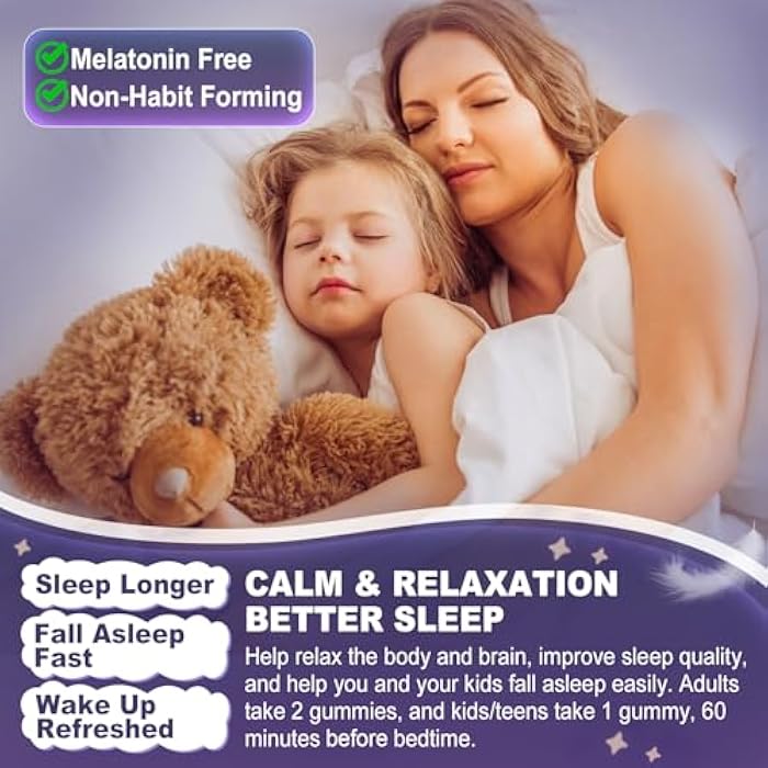 ELLAMENTZ Magnesium Glycinate Gummies for Kids 6+ & Adults, Kids Magnesium Sleep Aid Gummies 500mg/250mg with L Theanine, B6, Glycine, Zinc for Sleep, Calm, Relax Brain, Muscle, Melotonin Free, Sugar Free, 60Ct - Image 3