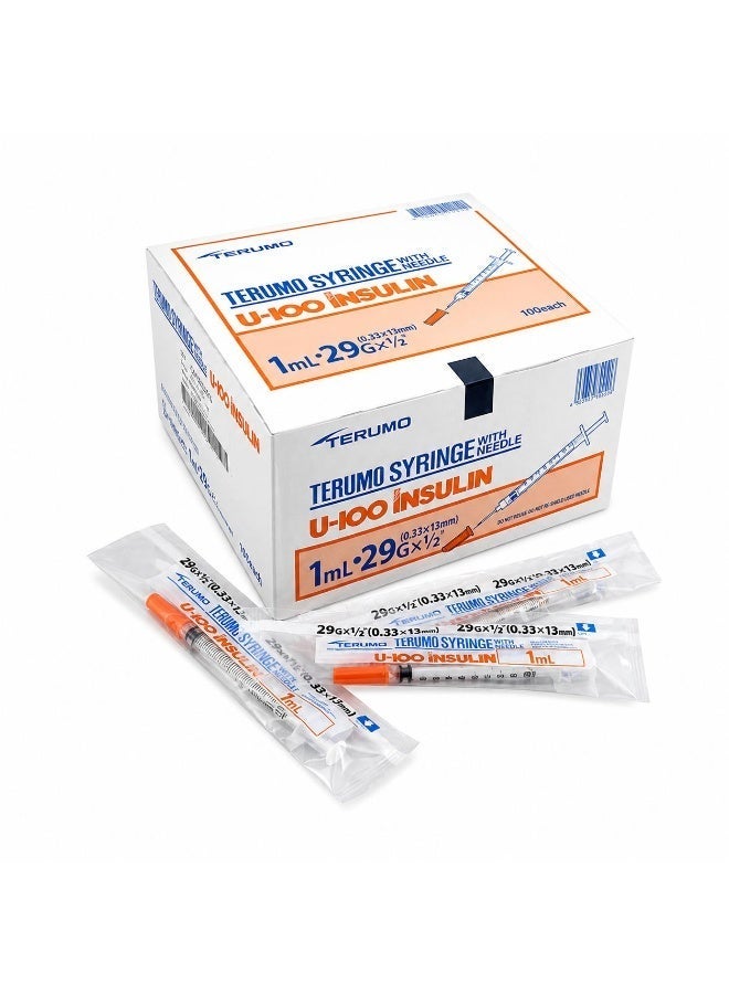 TERUMO Insulin Syringe 1ml 29 1/2 Inch Needle 100 Pcs/Box - Image 1