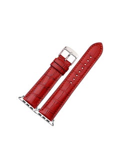 Leather Strap For Apple Watch Series 10 | Ultra 2 | 8 Ultra | 9 | 8 | 7 | 6, 49/46/45/44/42mm, Premium Leather Smartwatch Wristband Strap- Red
