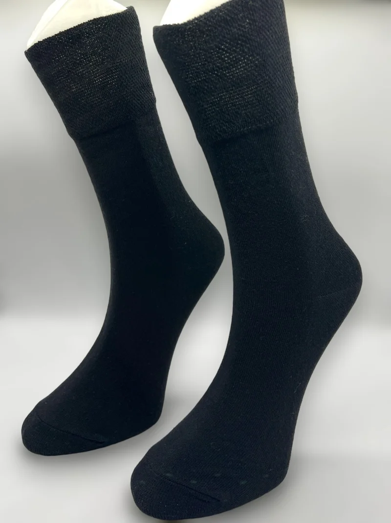 Ciho Socks 6 Pairs Black Men's Cotton Non-Squeezing Elastic Dia-Betic Socket Socks