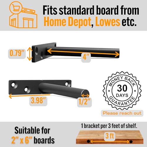 EVALD Heavy Duty Floating Shelf Bracket | 4-Inch Floating Mantel Mount, Blind Shelf Supports, and Anchors | Floating Shelf Hardware for Home and Office Decor | Fireplace Mantel Brackets (4 Pack) - Image 3