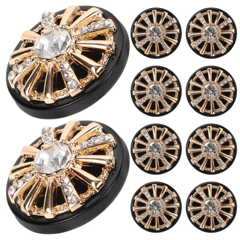 Gold Black Rhinestone Sew On Buttons 17 5mm 10pcs For Coat Shirt DIY Costume Sewing Fasteners - Image 2