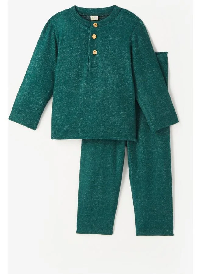 JUNE June Baby Boy Buttoned Collar Soft 2-Piece Winter Set Dark Green