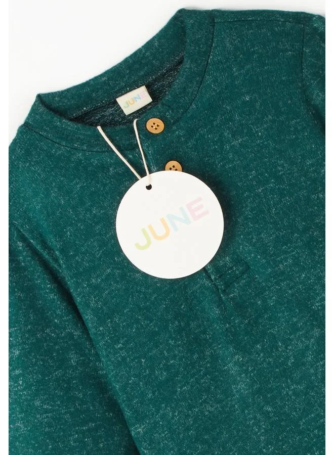 JUNE June Baby Boy Buttoned Collar Soft 2-Piece Winter Set Dark Green