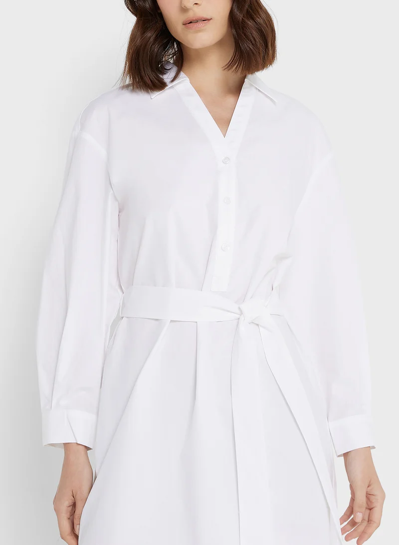 MANGO Belted Cotton Shirtdress