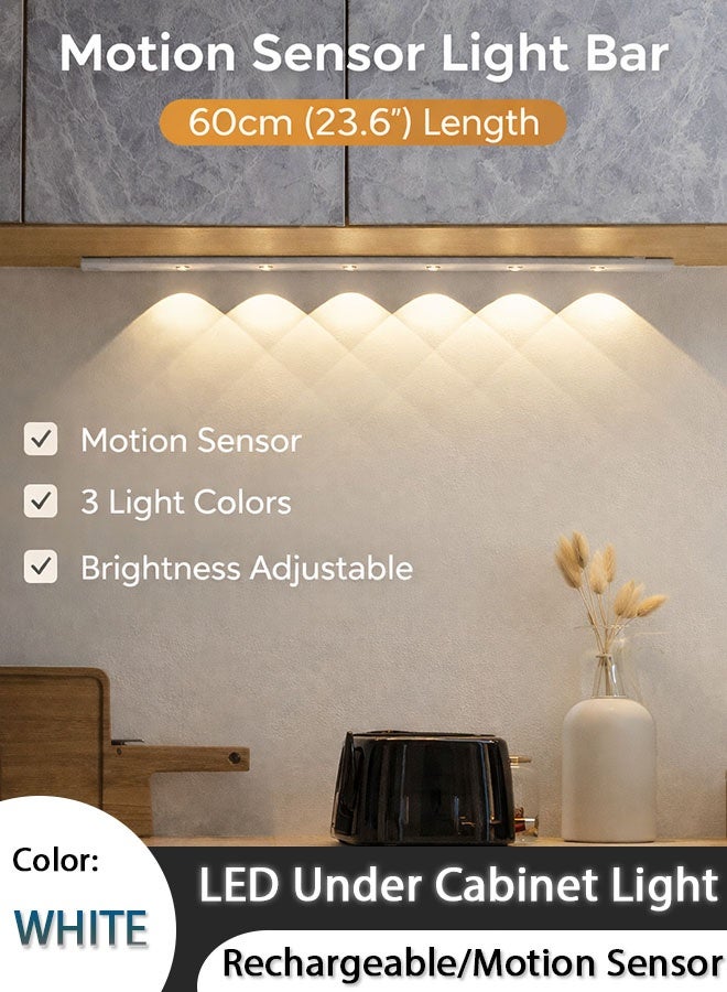 Comysubao LED Under Cabinet Lighting, Rechargeable Motion Sensor Light Indoor, with Dimmable & 3 Color Temps, Night Lightwith Cat’s Eye Hill Effect, Wireless Under Counter Lights for Kitchen, Stairs, White - Image 1