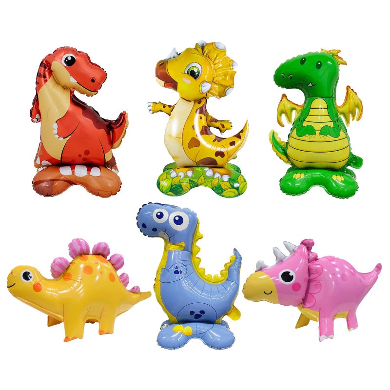 YiYou 6 Pcs Dinosaur Foil Balloons Standing Dinosaur Balloons Giant Dino Animal Mylar Balloon for Baby Shower Boys Jungle DinoTheme Party Birthday Decorations - Image 3