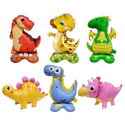 YiYou 6 Pcs Dinosaur Foil Balloons Standing Dinosaur Balloons Giant Dino Animal Mylar Balloon for Baby Shower Boys Jungle DinoTheme Party Birthday Decorations - Image 1
