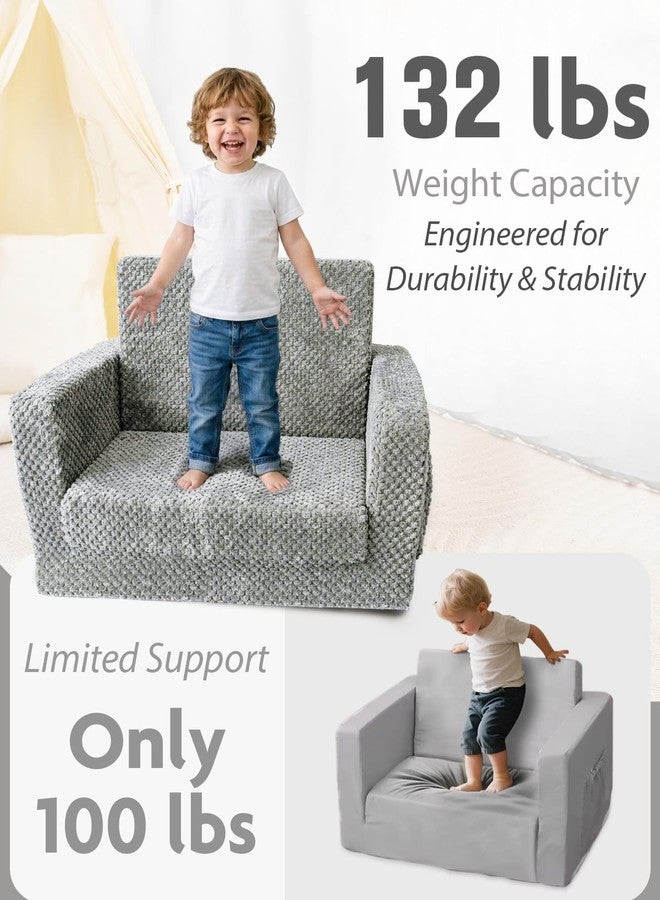 TinyPalsa Foldable Toddler Couch with Soft Sherpa Cover, 2-in-1 Comfy Toddler Sofa & Lounger for 1-3 Years Old Girls Boys, Kids Chair with Pockets & Handle for Reading, Playroom (Grey) - Image 3