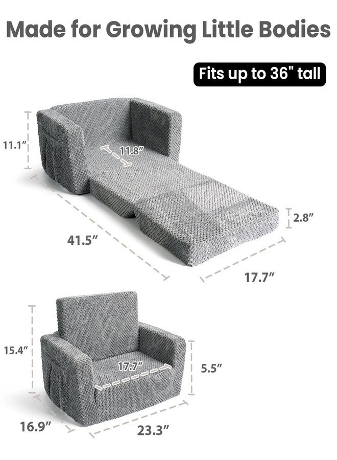 TinyPalsa Foldable Toddler Couch with Soft Sherpa Cover, 2-in-1 Comfy Toddler Sofa & Lounger for 1-3 Years Old Girls Boys, Kids Chair with Pockets & Handle for Reading, Playroom (Grey) - Image 5