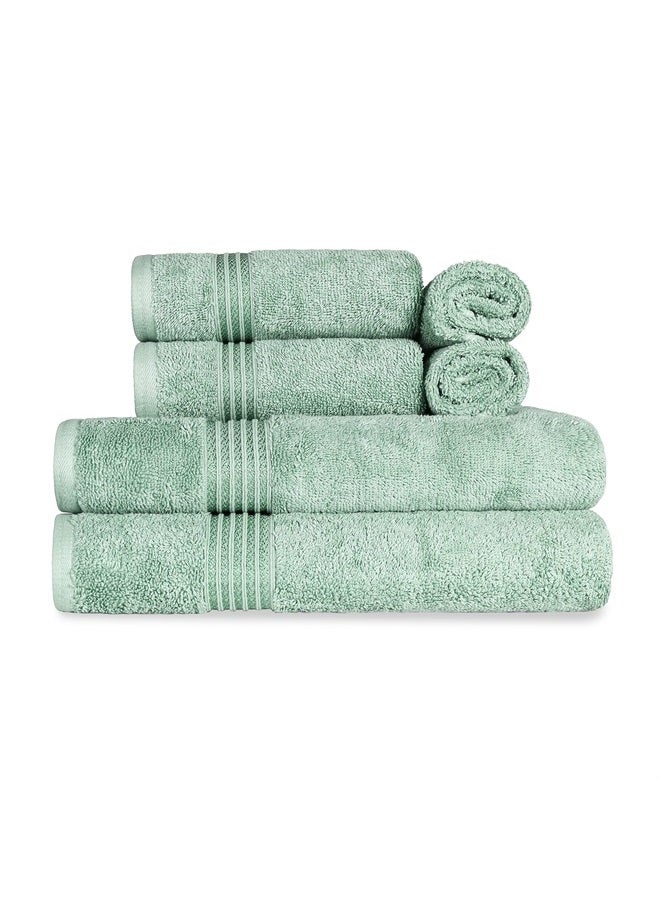 Superior Egyptian Cotton 6-Piece Towel Set, Bathroom Essentials, Towels for Bathroom, Apartment, Airbnb, Guest Bath, Face, Hand, Bath Towels, Washcloths, Absorbent, Fast Drying, Sage - Image 1