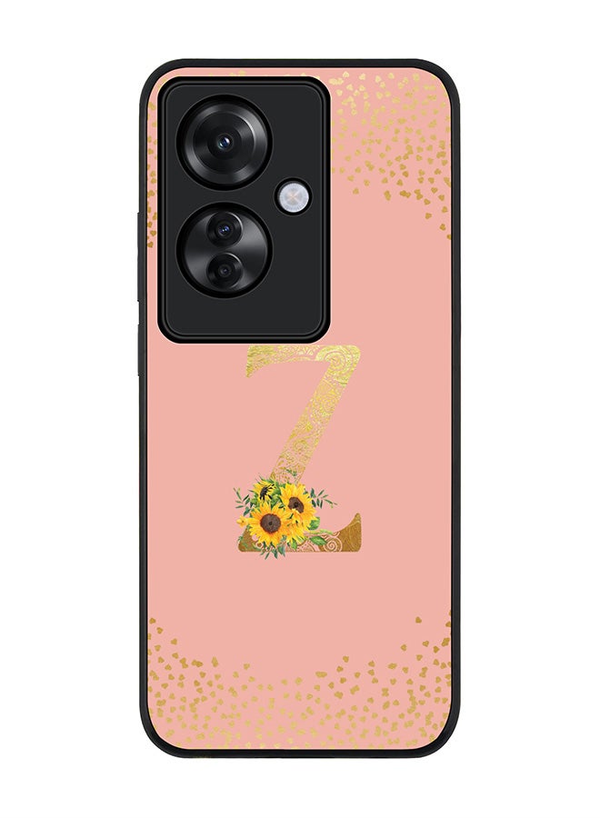 Stylizedd Rugged Black edge case for Oppo Reno11 F / Oppo F25 Pro 5G, Slim fit Soft Cover Custom Monogram Initial Letter Floral Pattern Alphabet - Z (Rose Pink) - Image 1