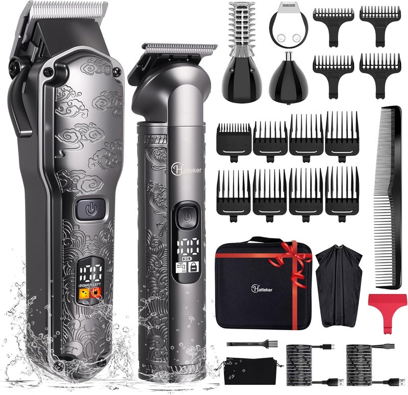 Hatteker Professional Hair Clippers for Men Beard Trimmer Clippers and Trimmer Set Waterproof TBlade Trimmer Cordless Grooming Kit Nose Body Hair Trimmer Barber Clippers