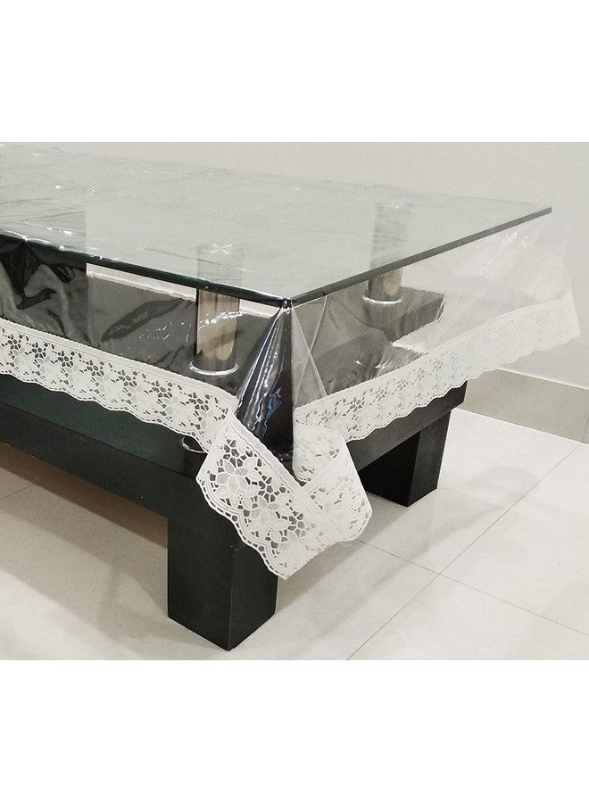 STITCHNEST PVC Transparent 6 Seater Dining Table Cover with White Lace, (54x78 Inches) - Image 2