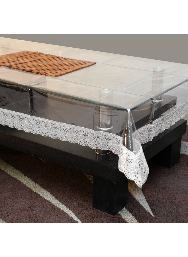 STITCHNEST PVC Transparent 6 Seater Dining Table Cover with White Lace, (54x78 Inches) - Image 3