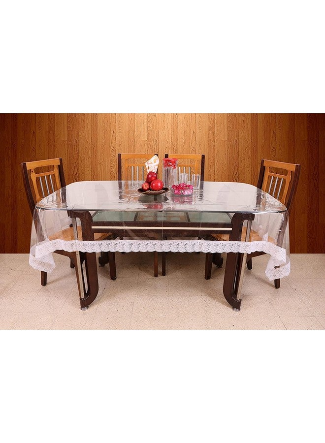 STITCHNEST PVC Transparent 6 Seater Dining Table Cover with White Lace, (54x78 Inches) - Image 1