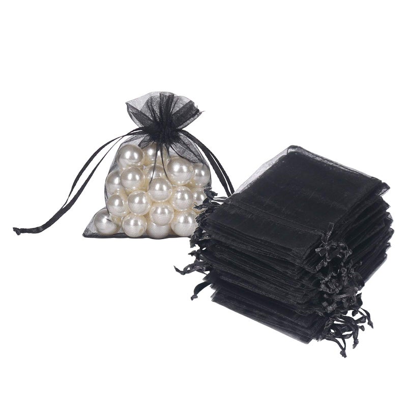 HRX Package Black Organza Bags 3x4 inch 100pcs Mesh Candy Bags Jewelry Gift Pouches Drawstring Empty Sachet for Halloween Present Giveaways
