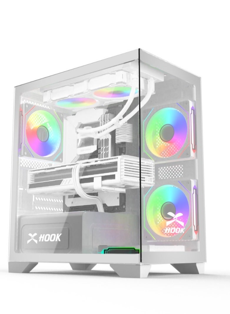 هووك كيس ألعاب هوك  بولت من هوك يأتي مع 4 مراوح ARGB PWM و جهاز للتحكم (ابيض) - Image 1
