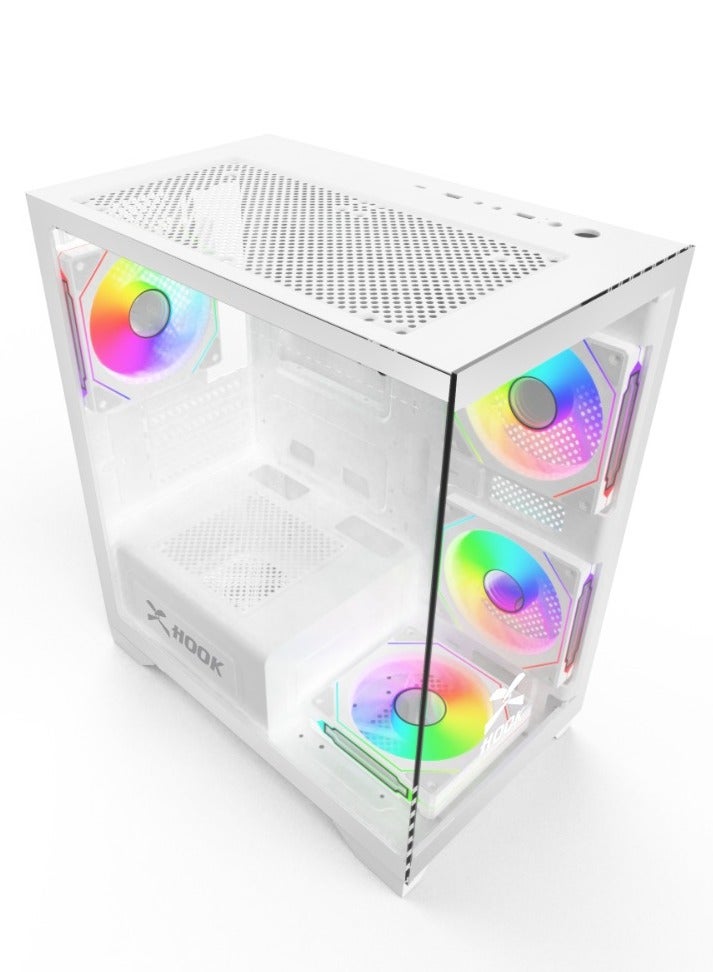 هووك كيس ألعاب هوك  بولت من هوك يأتي مع 4 مراوح ARGB PWM و جهاز للتحكم (ابيض) - Image 4