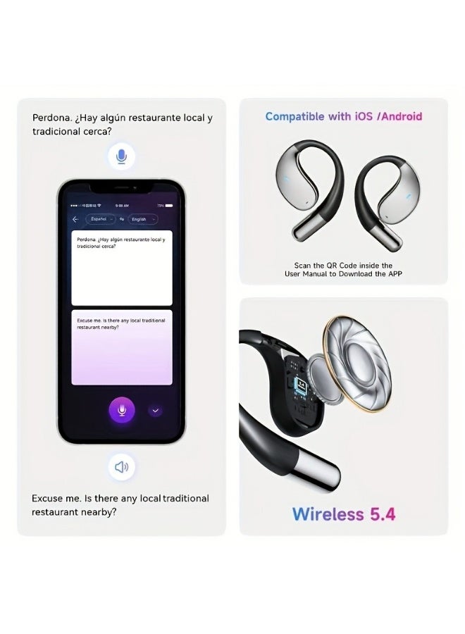 caijin AI Language Translator Wireless Earphones, Bluetooth Headset, Support 144 Languages ​​and Accents, ENC Noise Cancelling Microphone, LED Digital Display, Waterproof, Lightweight Design, Long Battery Life, Compatible with iOS and Android Devices, Suitable for Travel, Study, Work (black， with AI Translator) - Image 3