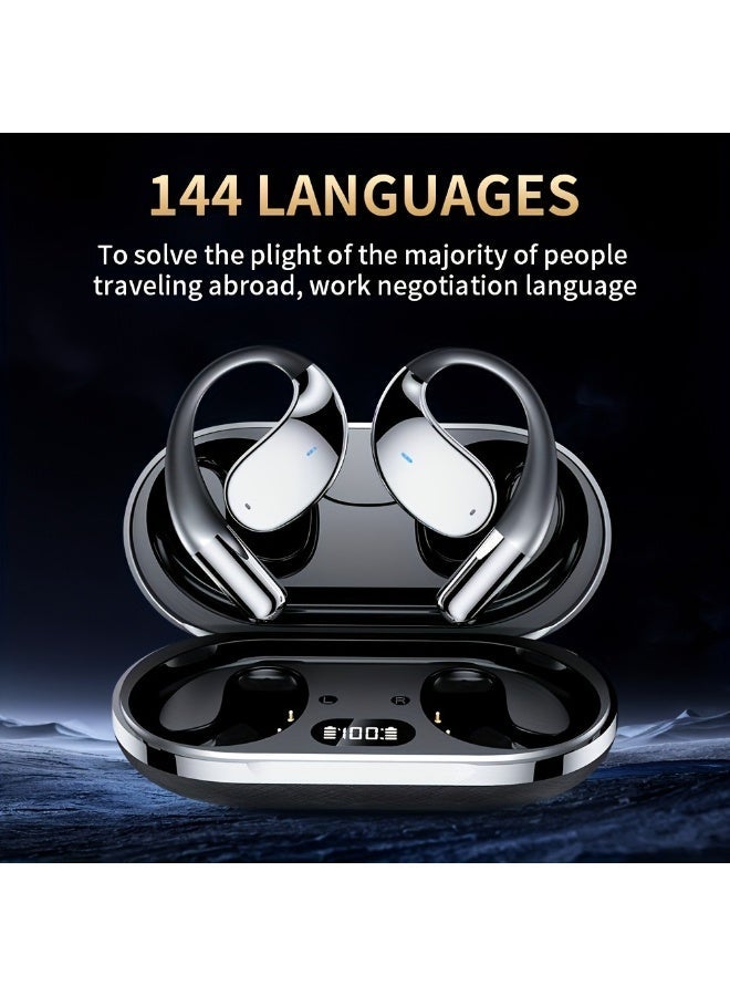 caijin AI Language Translator Wireless Earphones, Bluetooth Headset, Support 144 Languages ​​and Accents, ENC Noise Cancelling Microphone, LED Digital Display, Waterproof, Lightweight Design, Long Battery Life, Compatible with iOS and Android Devices, Suitable for Travel, Study, Work (black， with AI Translator) - Image 2