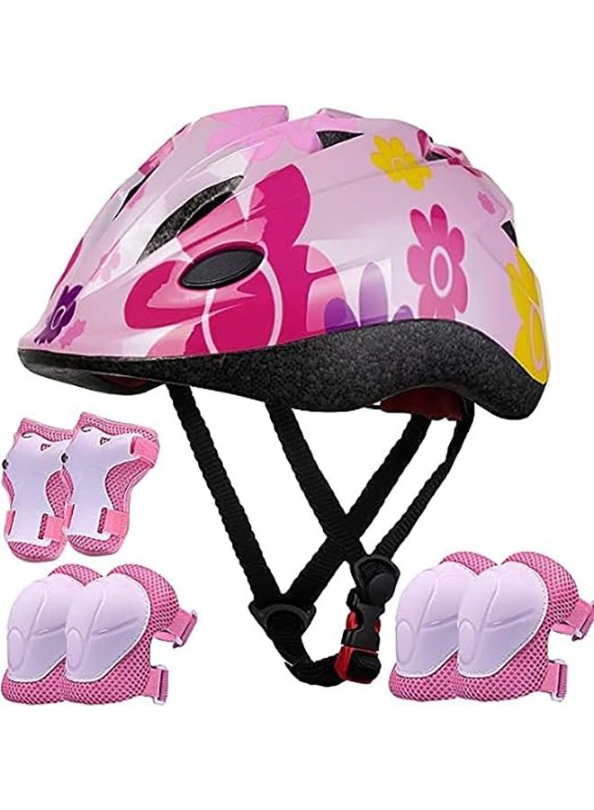 Generic Kids Helmet Adjustable,For Kids Ages 3-7 Years Old,Kids Bike Helmets For Boys And Girls,With Protective Sports Gear Set Knee Elbow Pads Wrist Guards,For Skating Bike Scooters(Pink) - Image 1