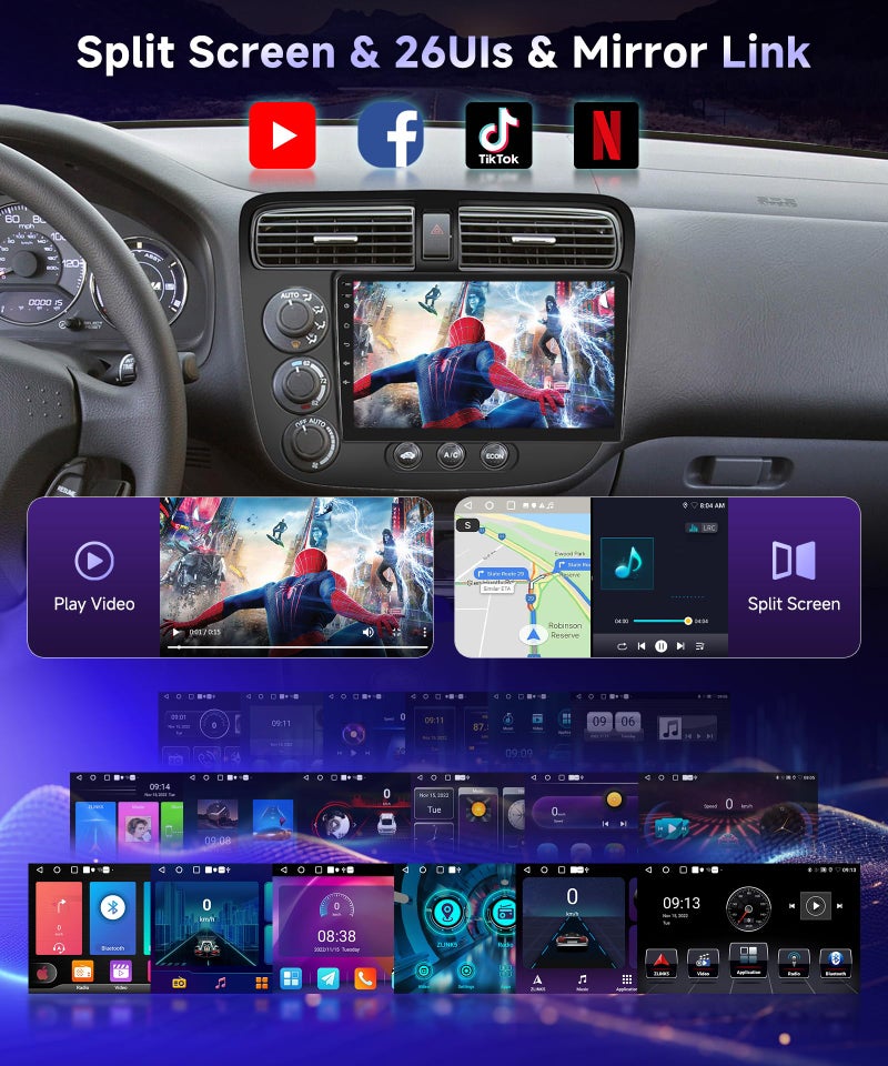 Podofo Car Stereo for Honda Civic 2001 2002 2003 2004 2005 Radio,Built-in DSP EQ Wireless CarPlay/Android Auto/MirrorLink/9inch HD IPS Touch Screen 26UIs/Bluetooth/GPS Chip/WiFi/AHD Backup Camera/SWC - Image 5