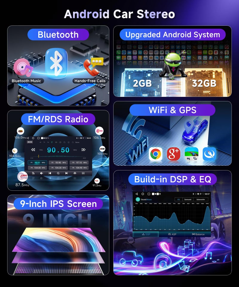 Podofo Car Stereo for Honda Civic 2001 2002 2003 2004 2005 Radio,Built-in DSP EQ Wireless CarPlay/Android Auto/MirrorLink/9inch HD IPS Touch Screen 26UIs/Bluetooth/GPS Chip/WiFi/AHD Backup Camera/SWC - Image 3