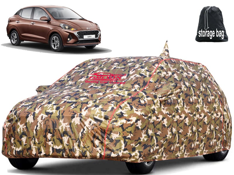 FAMEXON Waterproof Car Body Cover Compatible For Hyundai Aura Triple Layer Fabric With Mirror Pockets Inner Foam And Pipein Design Protects From Animals,Heat,Rain&Uv Rays(Jungle Print),Multicolor - Image 1