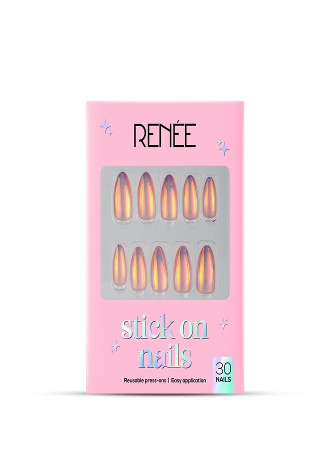 RENEE Stick On Nails Holographic Nail 01| 30 Reusable Artificial Fake Nail Set| Lightweight & Long Lasting| Easy To Use| Quick Fix For Festivals & Special Occasions - Image 1
