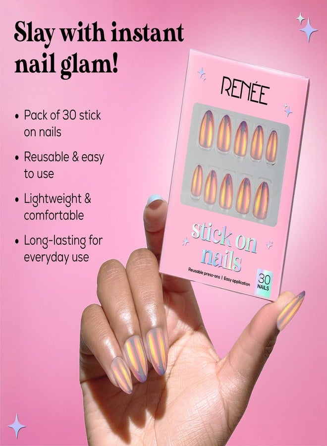 RENEE Stick On Nails Holographic Nail 01| 30 Reusable Artificial Fake Nail Set| Lightweight & Long Lasting| Easy To Use| Quick Fix For Festivals & Special Occasions - Image 3