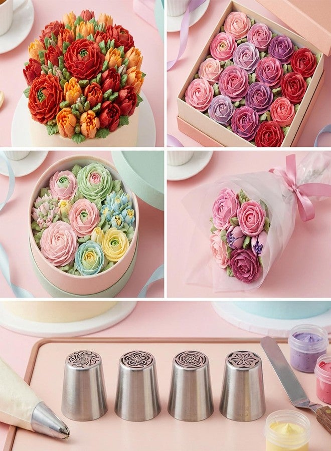 Xosjska 4 PCS Russian Piping Tips Set, Stainless Steel Extra Large Russian Piping Tip 3D Flower Tips for Cake Decorating, Flower Shaped Frosting Nozzle Kit for Wedding Birthday Cakes Cupcakes Cookies Baker - Image 4