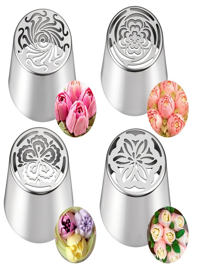 Xosjska 4 PCS Russian Piping Tips Set, Stainless Steel Extra Large Russian Piping Tip 3D Flower Tips for Cake Decorating, Flower Shaped Frosting Nozzle Kit for Wedding Birthday Cakes Cupcakes Cookies Baker - Image 1