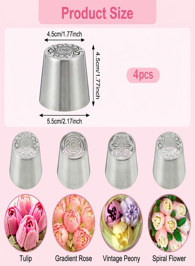 Xosjska 4 PCS Russian Piping Tips Set, Stainless Steel Extra Large Russian Piping Tip 3D Flower Tips for Cake Decorating, Flower Shaped Frosting Nozzle Kit for Wedding Birthday Cakes Cupcakes Cookies Baker - Image 2