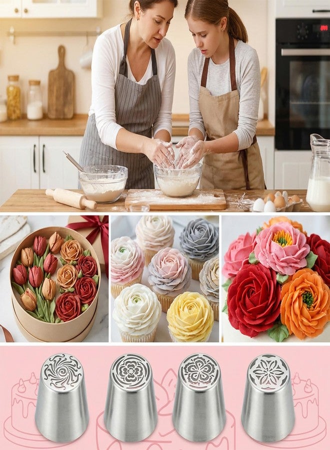 Xosjska 4 PCS Russian Piping Tips Set, Stainless Steel Extra Large Russian Piping Tip 3D Flower Tips for Cake Decorating, Flower Shaped Frosting Nozzle Kit for Wedding Birthday Cakes Cupcakes Cookies Baker - Image 5