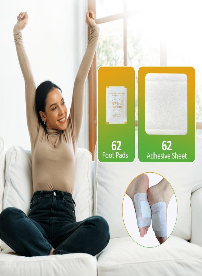 TEWEAE 62 Pads Foot Pads Natural Turmeric & Ginger, Wormwood, Bamboo Vinegar, 62Pads Goodnight Pads Included 62 Adhesive Sheets - Image 2