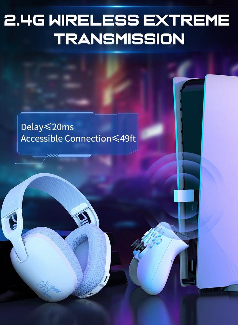 onikuma 2.4g Bluetooth Wired Gaming Headset, 3-Mode, Mic Wireless Gaming Headset, Low Latency, Noise-Canceling, Stereo Headset Ultra, Long Battery Life, White - Image 2