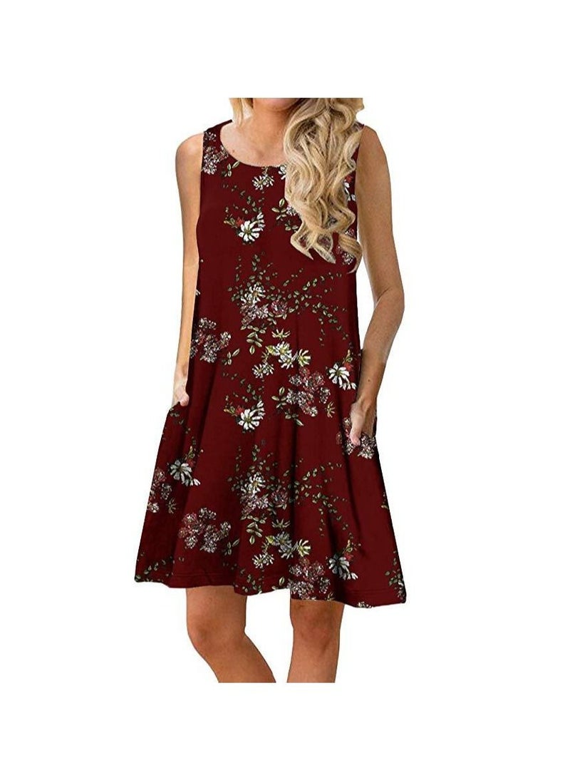Loquat Women New Sleeveless Print Round Neck Vest Dress