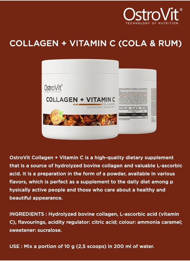 OstroVit Collagen Vitamin C Supplement 200g - Cola & Rum Flavour Powder, Supports Skin, Hair, Nails & Joint Health, With Added Vitamin C for Enhanced Absorption  - Image 2
