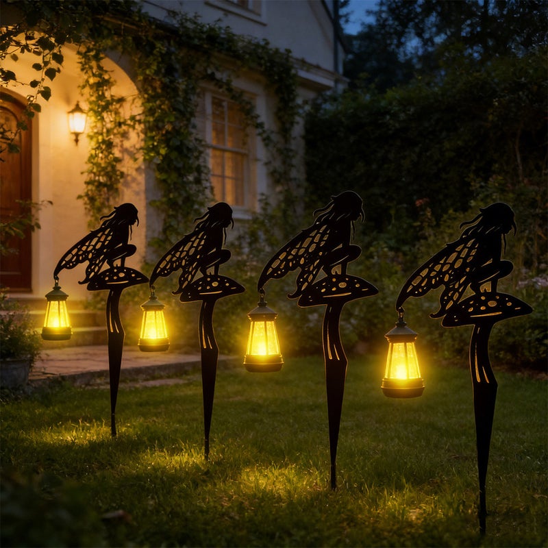 Iron Fairy Carrying Lantern Ground Stake Light for Garden Lawn Path Elf Solar Decor Lamp - Image 1