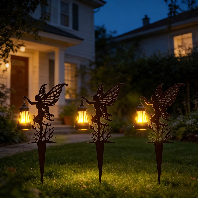 Iron Fairy Carrying Lantern Ground Stake Light for Garden Lawn Path Elf Solar Decor Lamp - Image 3