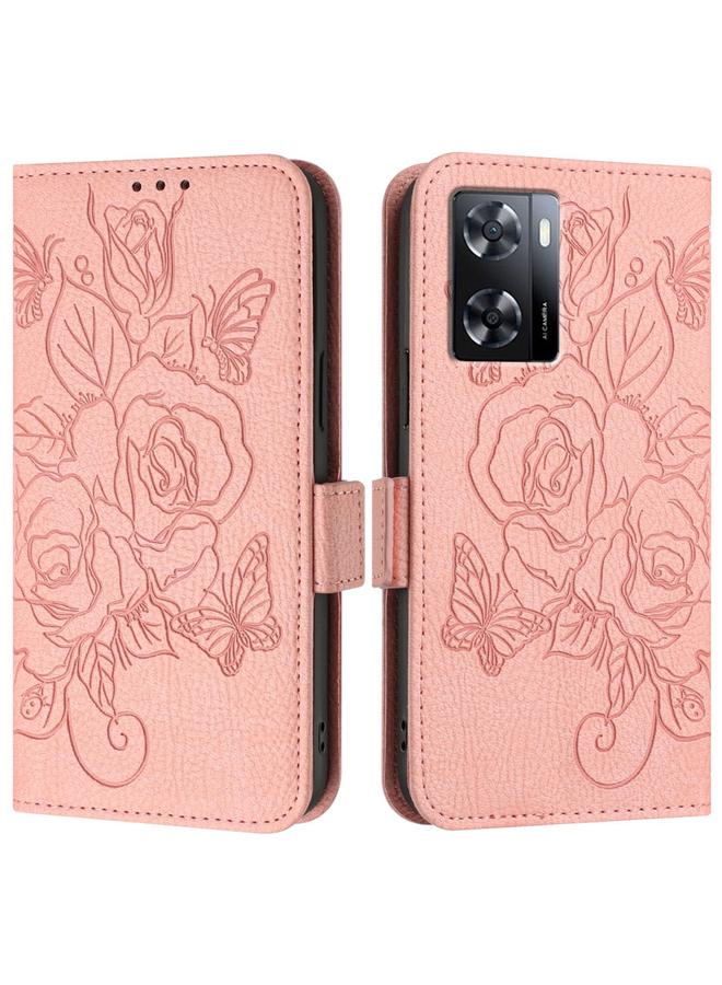 اس-توب جراب لهاتف OPPO A57 4G / A77 4G جراب هاتف جلدي مضاد للسرقة منقوش باللون الوردي بتقنية RFID - Image 2