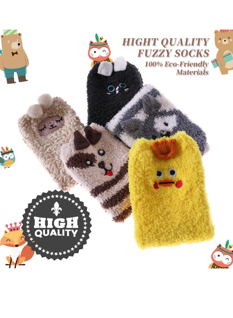 KASTWAVE Women's Fuzzy Socks 5 Pairs Winter Warm Fluffy Soft Slipper Home Sleeping   Animal - Image 4