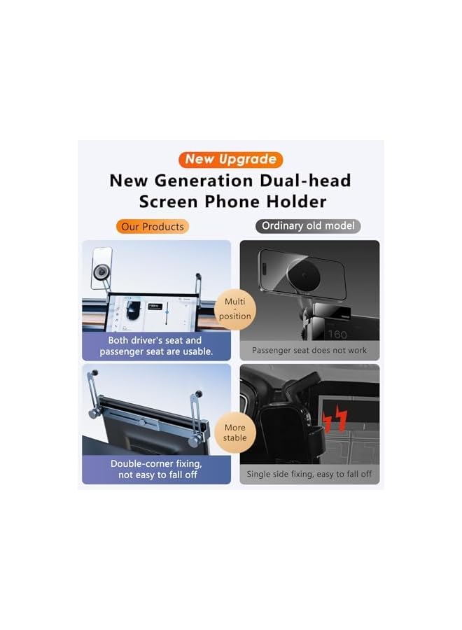 S-TOP Dual Head Tesla Screen Phone Mount for Model Y/3, [Magnetic + Clamp Head] Car Accessories, Aluminum Phone Holder Stand, Fits Highland & Juniper - Image 3